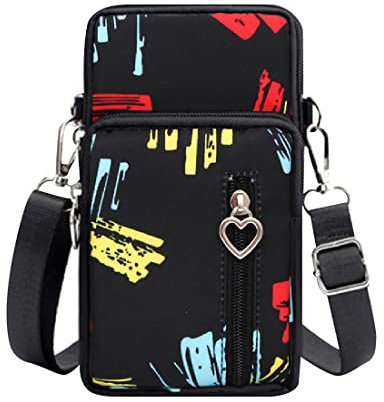 Petit Sacoche Telephone Portable Femmes, Nylon Multifonctionnel Téléphone Pochette Bandoulière,Sac Téléphone Portable Femme avec Bandoulière Réglable,Pochette Sacoche Running Armbag pour Téléphone 7''