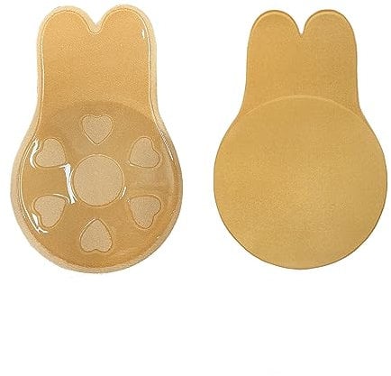 ZoomPlay Women Adhesive Bra Invisible Bra, 1 Pair Invisible Strapless Backless Bra Rabbit Lift-Up Bra for Girls Women, Suit for A/B Cup Beige