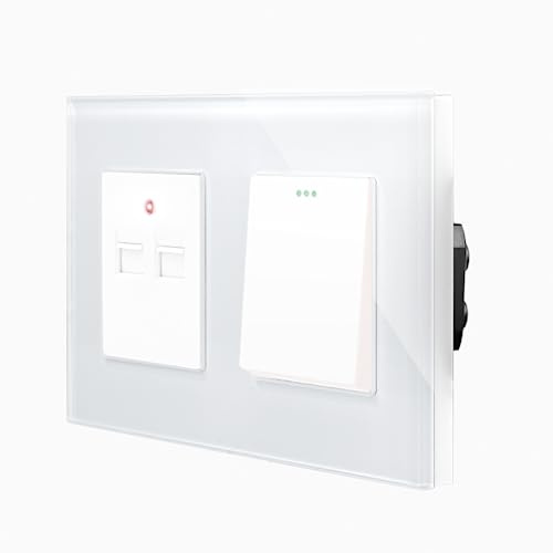 Luxus-Time Wipp - Interruptor de luz doble e interruptor de conmutación de encendido/apagado de pared + doble puerto de carga USB con marco de cristal en blanco enchufe USB