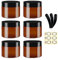 Apstaqeoo Round Cosmetic Containers - 6Pcs 100ML Empty Amber Plastic Jars With Black Lids, 3 Spatula & 6 Labels - Refillable Travel Jars for Lotion, Ointments, Creams, Gel Storage