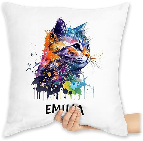Kissen 40x40 Zierkissen - Katze Cat Citten Katzen Cats Katzenlieberhaber - 40 x 40 cm - Weiß - personalisiertes katzenmotiv name sofakissen katzenmotiven kissenhülle katzenliebhaberin