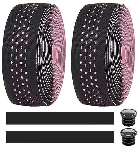 MOCNT Nastro Manubrio Bicicletta Bicycle Cycling Nastro EVA PU Leather Manubrio Bici Corsa Nastri Gomma Antiscivolo Traspirante Ciclismo Adesivi Comfort Con Tappo Barra Rosa