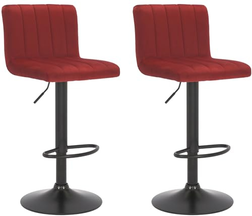 CLP 2er Set Barhocker Jamie I Gepolsterte Barstühle mit Samt-Bezug I Höhenverstellbare und drehbare Tresenhocker mit Rückenlehnen - Farbe: rot