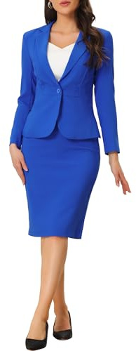 Allegra K Damen 2 Stück Rock Anzug Set Business Langarm Blazer und Bleistiftrock Outfits