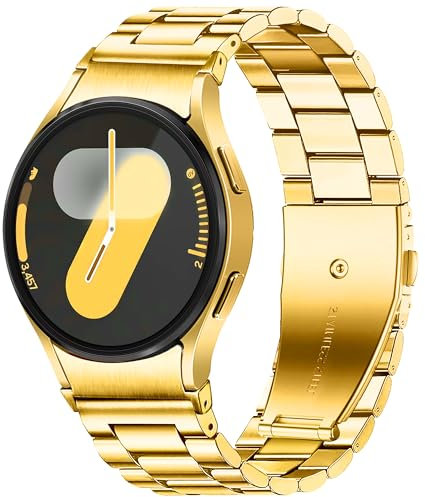 Ocaer Edelstahl Armband Kompatibel mit Samsung Galaxy Watch 7/FE/6/5/4 40mm 44mm, 6 Classic/4 Classic 43mm 47mm/42mm 46mm, 5 pro 45mm, 20mm Metall Armband für Herren Damen (Gold)