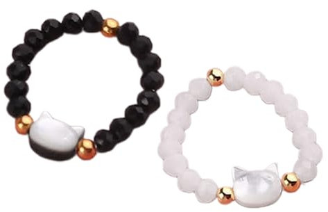 WATERBELINE Modische Ringe,Set mit 2 Katzen-Fingerringen,verstellbare Ringe aus Acrylmaterial,Party-Fingerschmuck,elastische Ringe,Geschenk für Frauen,Freundin