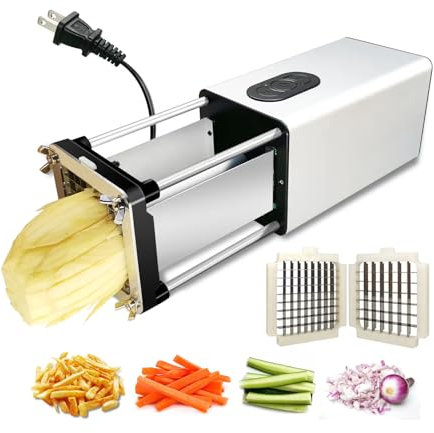 TsoLay Electric French Fry Cutter, French Fry Cutter Stainless Steel With 1/2 & 3/8 Inch Blade, Manual Control or Automatic Cycle and Quickly Cut Into Strips, for Potatoes Carrots Cucumbers