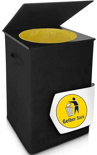 Handfill Gelber Sack Ständer - stabiler Müllsackständer - passend für gelbe Säcke aus Deutschland - geruchsdichte Mülltonne ideal als gelber Sack Mülleimer - Mülleimer gelber Sack