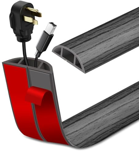 Floor Cable Cover Self-adhesive Cable Protector Flexible Floor Cord Covers PVC Cord Channel Wire Hider for Home Office Warehouse (3m×3cm, Grey wood grain)