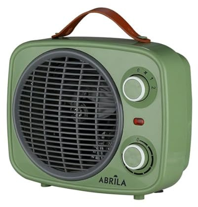 ABRILA - Termoventilatore falò 2000 W verde/grigio con 2 potenze e 3 funzioni | Termostato regolabile e triplo sistema di sicurezza | Design vintage | Facile trasporto