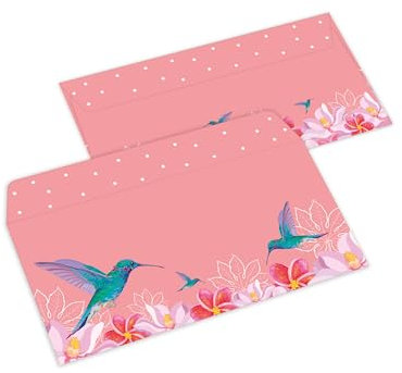 20 Briefumschläge DIN Lang Motiv Natur Exotische Blumen Kolibri Umschlag Kuvert für Brief Geld Gutschein Geschenk Post