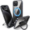 Flyzoo Magnetic Kickstand Case for iPhone 15 Pro, [Compatible with MagSafe & Invisible Ring Stand Holder] [Non-Yellowing & Shockproof] Clear Transparent Hard Silicone Edge Cover, 6.1'', Clear Black