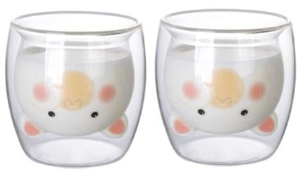 200ml/7oz Cute Teddy Bear Double-Layer Glass Cup, Small Capacity Transparent Glass Cup-Xiong Xiong Shuang