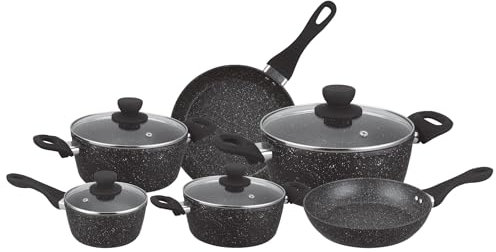 METTMANN PROFESSIONNEL Batterie de cuisine 10 pièces blanc, Induction, Revêtement anti-adhésif, Set de Casseroles, Lot de Casseroles, Set de Cuisine, Ustensiles de cuisines (Noir)