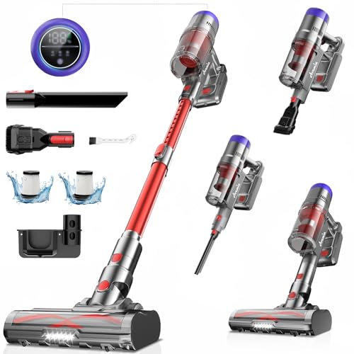 Avamia Cordless Vacuum Cleaner, Up to 55Mins Runtime, Stick Vacuum Cleaner Cordless with LED Screen, 6-in-1 Lightweight Vacuum with Anti-Tangle Brush for Hard Floor Carpet Pet Hair