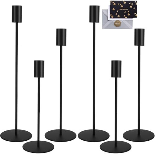 KIMIGO Chandelier Bougeoir Noir,Lot de 6 Bougeoir Chandelier,Chandelier de Mariage Différentes Tailles,Rétro Métal Porte-Bougie Conique pour Mariage Noël aux Chandelles Dîner Banquet