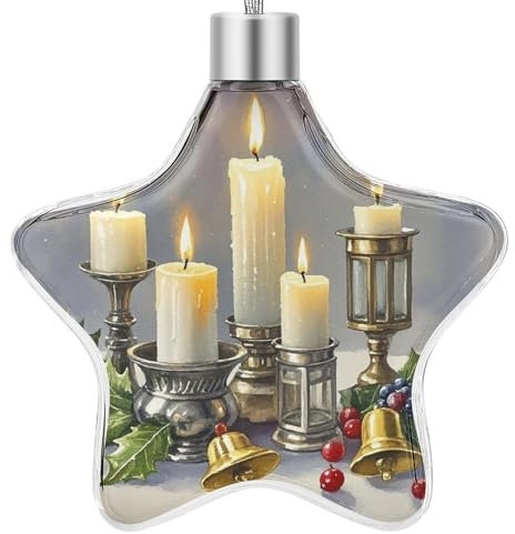Weihnachtsbaumschmuck, Weihnachtskerze, bedruckt, transparent, Sternanhänger, Kunststoff, hängende Ornamente für Zuhause, Weihnachten, Party, Hochzeitsdekoration