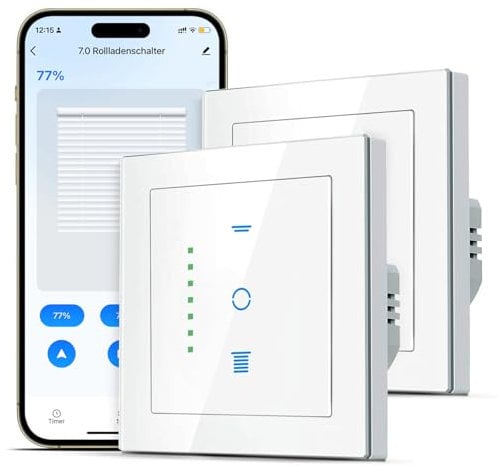 SMARTERCURRY Interruptor de persiana enrollable WiFi, [7 Gen] Temporizador inteligente de persiana enrollable, control persianas/persianas/toldos, compatible Alexa/Google Assistant, 2 piezas | Blanco