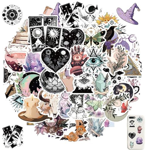 vcsjw 50 Stück Hexe Sticker Set,Vintage Sticker,Scrapbook Sticker,Sticker Aesthetic,Graffiti Bookish Sticker,Wasserfeste Witchy Stickers Aesthetic für Geschenk Deko Laptop Koffer Fahrrad Skateboard