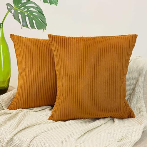 Amilian 2er Set Kissenbezug 50x50 cm - Bezüge für Sofakissen, Dekokissen, Zierkissen - Kissenhüllen 50 x 50 cm - Kissenhülle Senfglanz