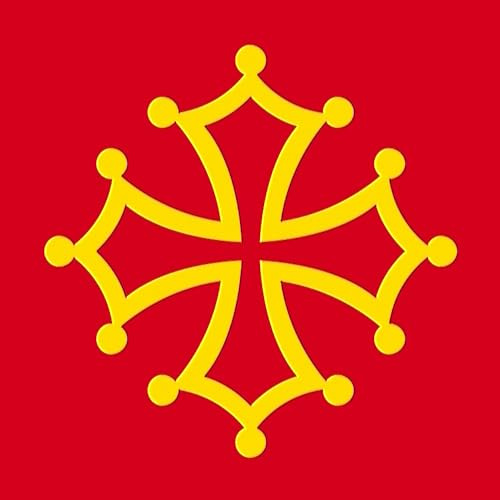 JVM - Autocollant sticker tuning pour voiture, boite à lettre, pc ordinateur portable laptop : (Jaune sur fond rouge, Lot de 2 - Croix Occitane 12x12 cm)