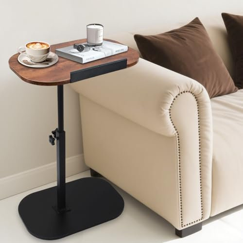 kiss me Large Adjustable Height C Shaped Side Table,360°Swivel Lifting Laptop Desk for Living Room, Bedside, Nursing, Couch,with Detachable Baffle Couch Side Tables,Modern Under Sofa Table (Vintage)