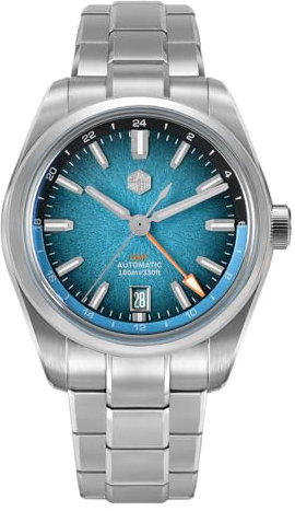 San Martin GMT Automatikuhr, 39 mm Edelstahlgehäuse, 100 m wasserdicht, 9075 Uhrwerk, V 1, Luxuriös und sportlich