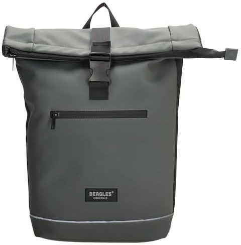 Beagles Originals Wasserdichter Roll-Top-Rucksack, 39,6 cm, Unisex, lässiger Tagesrucksack für Reisen, Spaziergänge, Uni, Grau, grau, M