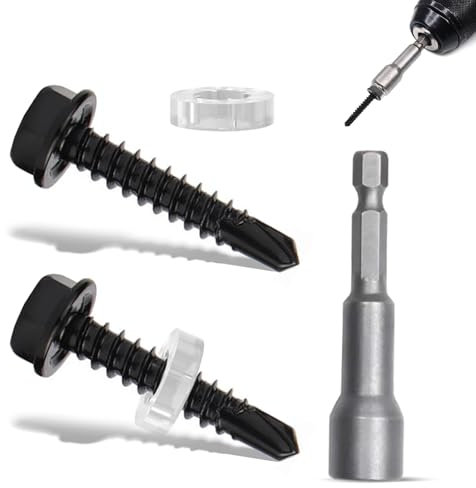 Lot de 50 Vis Autoforeuse Metal, Vis Autoperforante 4,8 x 19 MM Acier Tôle Fixation Bac Acier Kit Fixation Plaque Avec Rondelles Clé à Douille Hexagonale