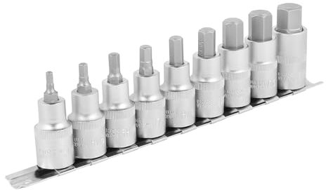 CPROSP Jeu de 9 Douilles Allen 1/2, Douilles Allen 4 5 6 7 8 10 12 14 16 mm, 6 Pans Creux avec Guide Métallique, Six Pans Extérieurs 1/2 avec Mallette en Plastique pour Clé à Chocs