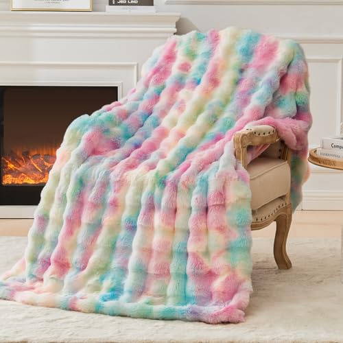 EMME Bubble Decke Sofa Kuscheldecke Kaninchen Plüsch Dicke Decke, Wohndecke Flauschig Sofaüberwurf Couchdecke, Fleecedecke, Flauschige Wohndecke für Couch