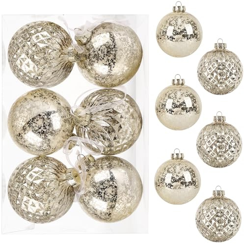 Weihnachtskugeln Ø 10CM - 6 STK.Große Christbaumkugeln Kunststoff Bruchfest Ornamente Weihnachtsbaumschmuck Champagner,XL Weihnachtsdeko Kugeln Weihnachtsbaum Deko Weihnachten mit Aufhänger