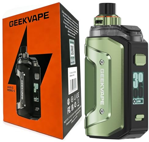 GEEKVAPE Aegis Hero 5 Pod Kit | 50 W Leistung, 2000 mAh Akku | Lebhaftes Display, A-Lock-Funktion | 6,5 ml HERO-Kartusche, passend für B-Spule (BOOST-VERSION) No Nicotine (Racing Green)