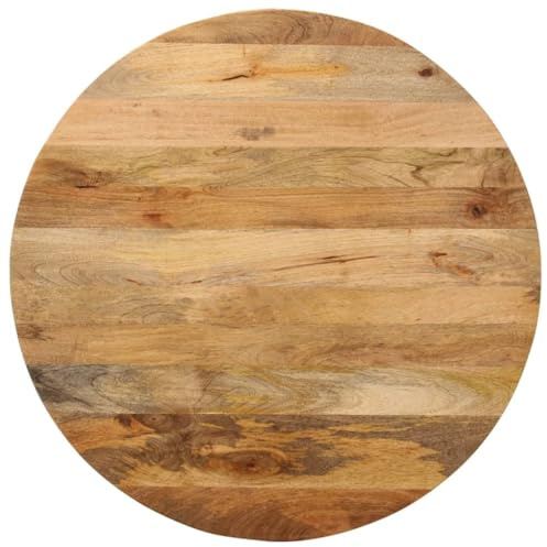 QJBSAVVA Tischplatte rund 80x2,5 cm aus massivem Mangoholz mit natürlichem Finish rustikaler Holztisch für Küche Esszimmer Bistro Balkon Garten