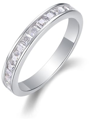 Skcess 18K Weißgold Ring, Ring Damen 2X2mm Moissanit Weiß 0.208ct Größe 49 (15.6)