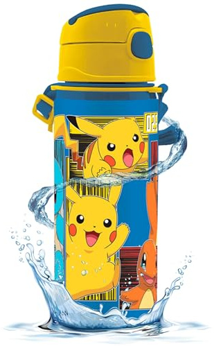 SRV Hub Pokémon Kids Water Bottle 600ml – Aluminium Leak Proof Drinking Bottle with Straw, BPA Free Reusable Metal Sports Bottle for Boys & Girls, School, Travel & Back to School