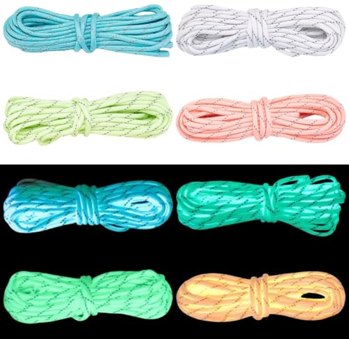 SOFPLATE Cordon Paracordse Réfléchissant Phosphorescent de 66 m (20 pied/4 m) en 4 couleurs (Bleu Rose Jaune Blanc) de Diamètre. Cordon Multifonctionnel Lumineux Idéal pour la Randonnée la Création de