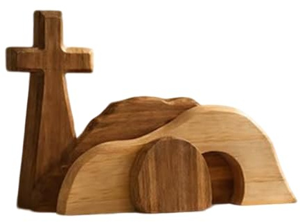 Generisch Leere Grab-Osterszene, Tischdekoration, 1 Set, Holz-Auferstehungsszene, Kreuz, Jesus-Grab-Tablett-Set, Jesus-Krippenszenen-, Vielseitige Platzierung, Für Zuhause, Kirche, Büro