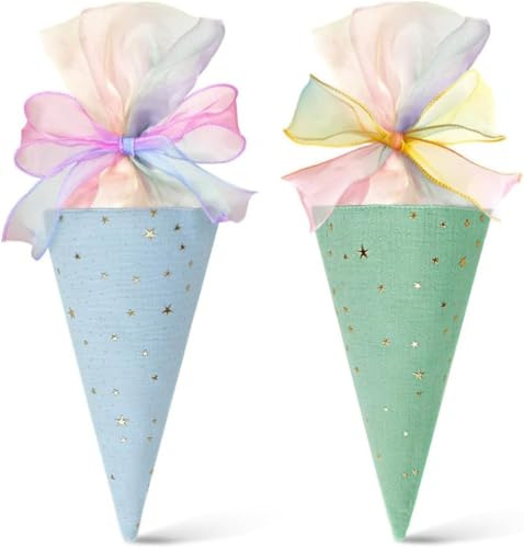 Gmubjux 2 Stück Schultüte Mädchen, Mini Schultüten Zum Befüllen, Kleine Schultüte Für Einschulung, Zuckertüte Mädchen, Schulgeschenk Tüten Blau Grün