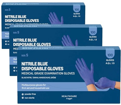 by Amazon Blue Disposable Nitrile Gloves, Powder-free, Size S, Pack of 300
