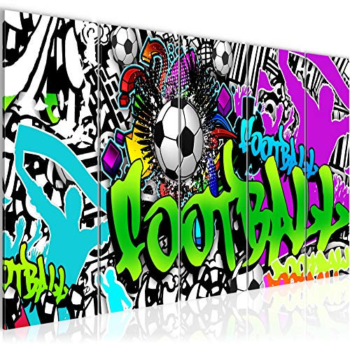 Runa Art Wandbild XXL Fussball Graffiti Loft Wohnzimmer 200 x 80 cm Bunt 5 Teilig - Made in Germany - 402655a