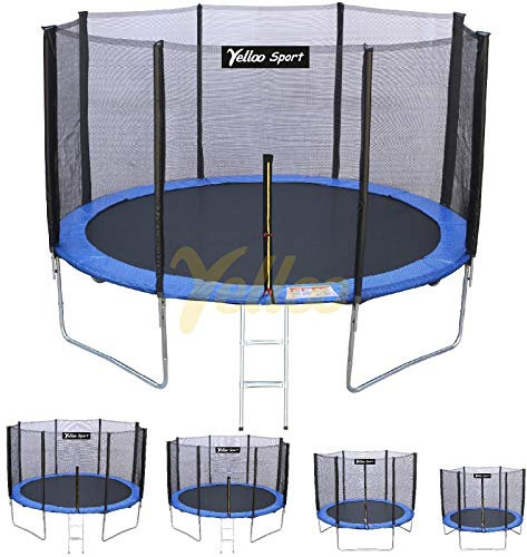 YELLOO SPORT Elastisches Trampolin für Erwachsene und Kinder, Gartentrampolin, CE TÜV GS zertifiziert, Springen Kinder im Freien, Hüpfstange zum Spaß (Blau, Durchmesser 245 cm)