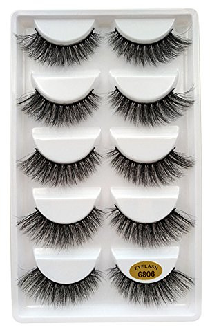 Anself Lot de 5 paires de faux cils 3D - Noir naturel - Longs - Avec bande invisible - Réutilisables