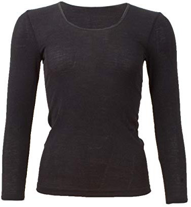 Cosilana, Damen Unterhemd Langarm, 70% Wolle 30% Seide (48/50, Schwarz)