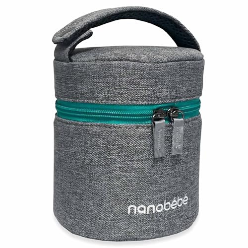 nanobebe Muttermilch-Kühler und Reisetasche für Babyflaschen, inklusive Eisbeutel, dreifach isoliert, einfach an Kinderwagen oder Wickeltasche zu befestigen, Grau