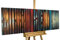 KunstLoft Wanddeko Holz rustikal | 100% HANDGEFERTIGT | 144x44x6cm | Holzbild 'Nachtschimmer' | Abstrakt Streifen | Blau Orange | Wandbild Holz