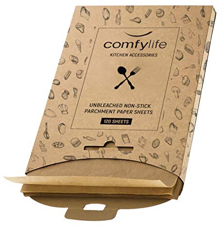 Comfylife 120 x Parchment Paper Sheets - No Curl, No Tear, No Burn Baking Paper (16 x 12 inch) – No Chemical Unbleached – Cookie Paper Precut Baking Sheets For Baking