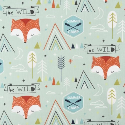 SCHÖNER LEBEN. Dekostoff Baumwolle Summer Camp Fuchs Baum Wolken Mint grün orange we