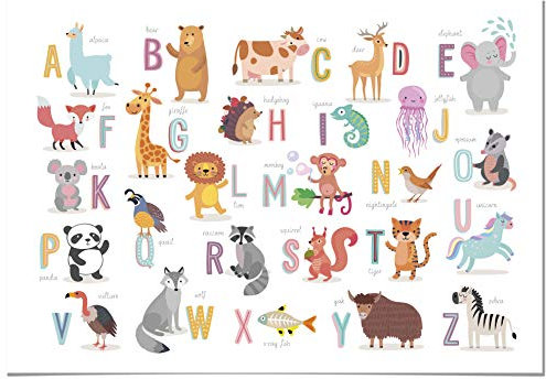 Panorama Leinwandbild Bild für KinderzimmerAlphabet Tiere Inglés 30x21cm - Gedruckt auf Leinwand - Bilder für Babyzimmer - Dekoration Kinderzimmer