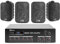 Power Dynamics 100V Wall Speaker System with Amplifier and Speaker Cable Kit, 4x Black Weatherproof 3 Outdoor Speakers, Bluetooth PA Audio for Cafe, Terrace, Patio, Garden Installations, IPX5 Rating